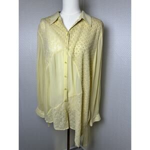 CHICO'S Sheer Boho Art To Wear Shirt Top Asymmetrical Hem Embroidery Size XL 3